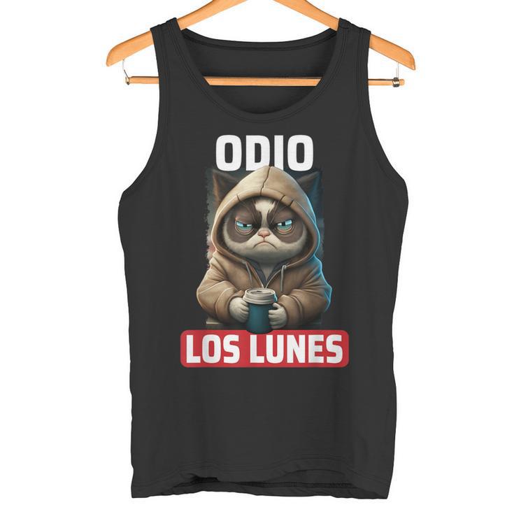 Odio Los Lunes Dicho Divertido Con Gato Y Café Frases Camiseta sin mangas