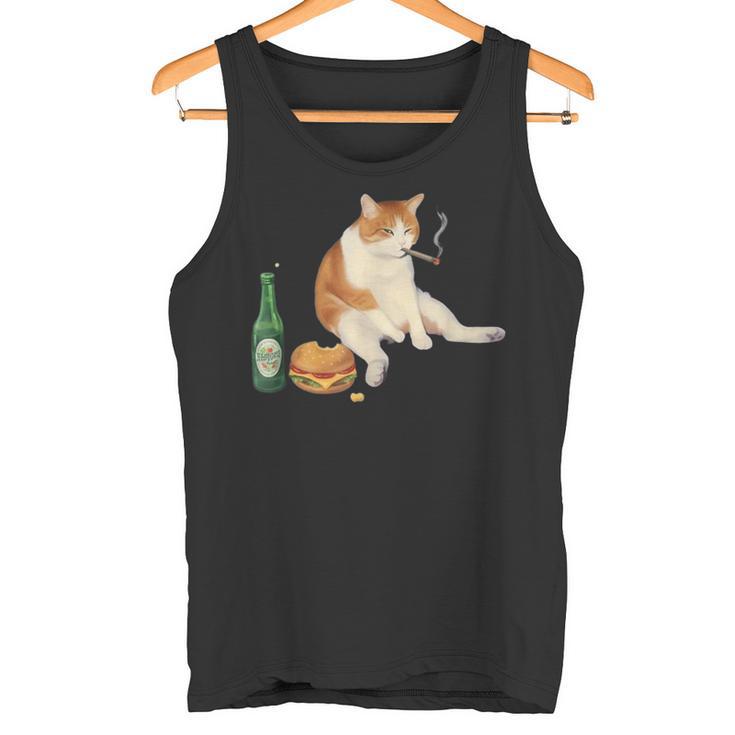 おもしろ猫 喫煙 ジョイント ビール タバコ キティ Gen Z ミーム タンクトップ