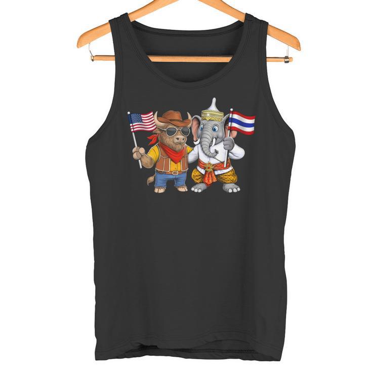 アメリカ・タイ国旗 誇り高いタイ系アメリカ人のルーツ タイ系アメリカ人の遺産 長袖tシャツ タンクトップ