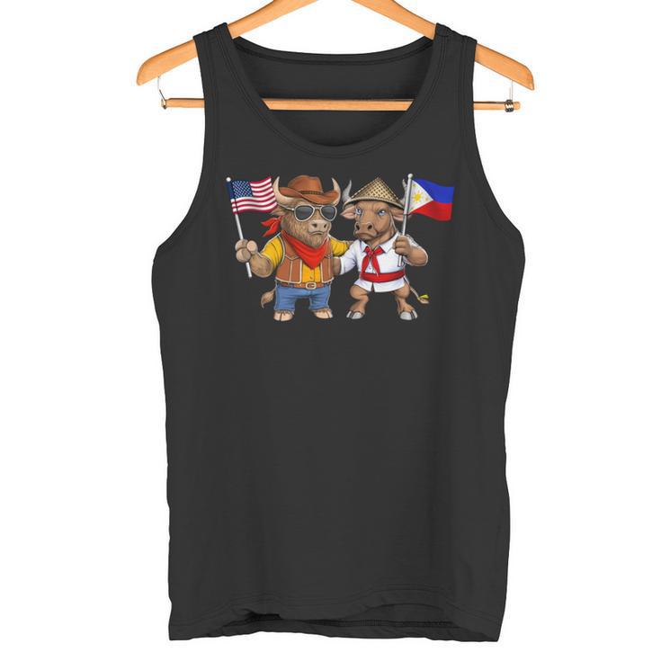 アメリカ・フィリピン国旗 誇り高いフィリピン系アメリカ人のルーツ フィリピン系アメリカ人の遺産 長袖tシャツ タンクトップ