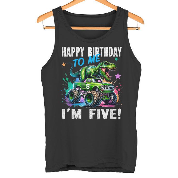 キッズ ハッピーモンスタートラックがテーマの5歳の誕生日 5歳 男の子 5歳 タンクトップ