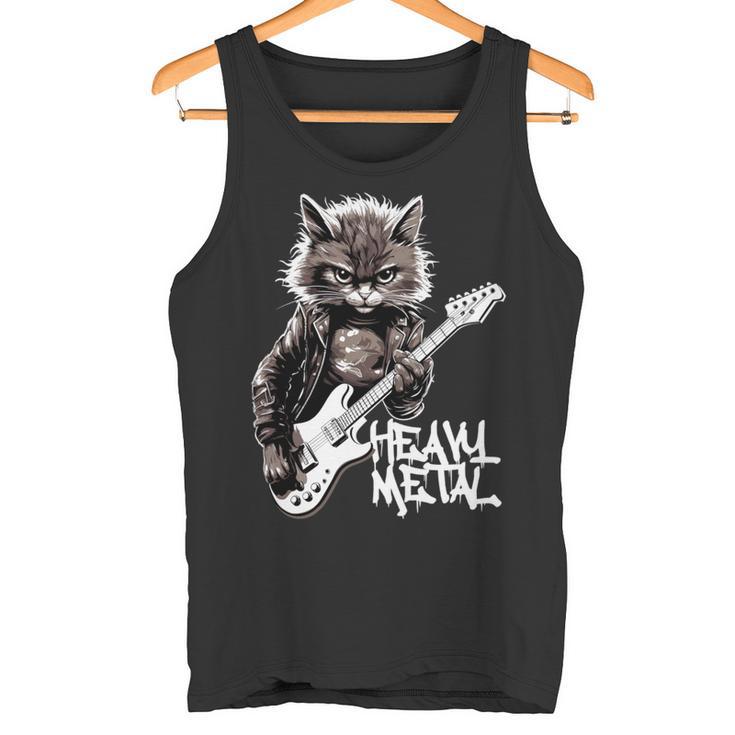 ギターを弾く猫 ヘヴィメタル ロックキャット おもしろギタリスト 長袖tシャツ タンクトップ