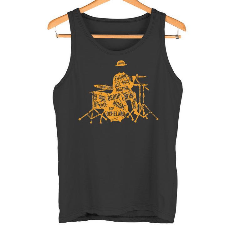 ジャズジャンル付きジャズドラマーtシャツ タンクトップ