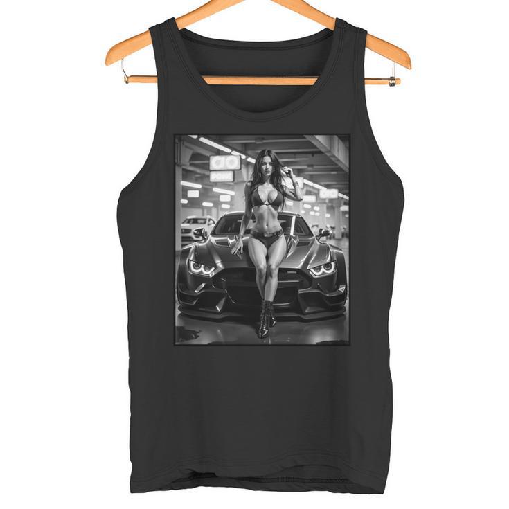 セクシーガールグラフィックtシャツ セクシーピンナップモデル&エキゾチックカーb&W 長袖tシャツ タンクトップ