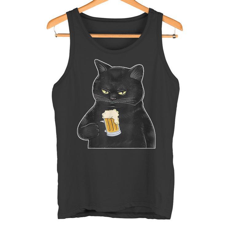 ビールを持っている黒猫 ヴィンテージ おもしろい ビール&猫好き タンクトップ