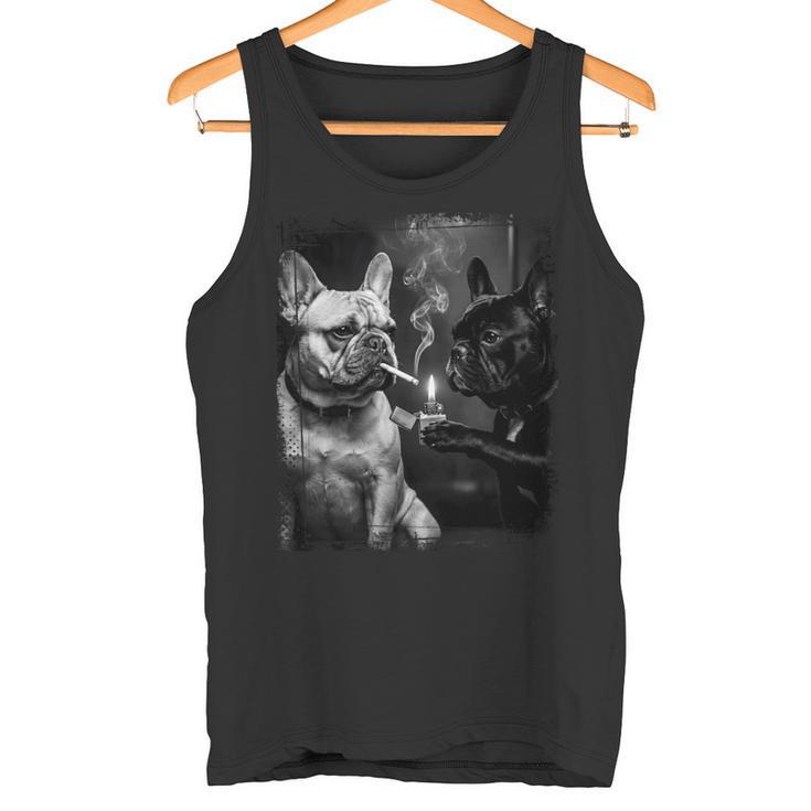 フレンチブルドッグ 喫煙犬 ライター モノクロアート 長袖tシャツ タンクトップ