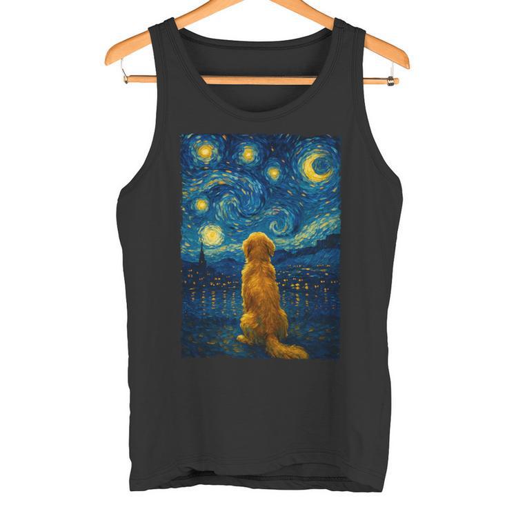 犬 天体観測 ゴッホ 夜空 ゴールデンレトリバー ラブラドール 長袖tシャツ タンクトップ