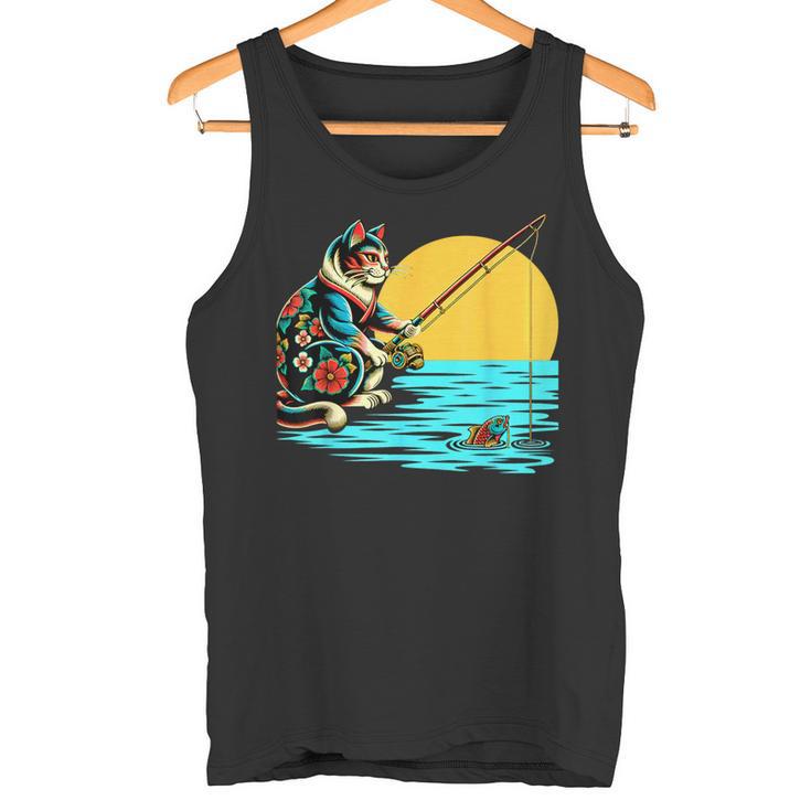 釣り 猫 面白いtシャツ 釣りバカ 釣り人 メンズ おもしろ ネタ 面白い 服 オリジナル 海釣り 川釣り タンクトップ