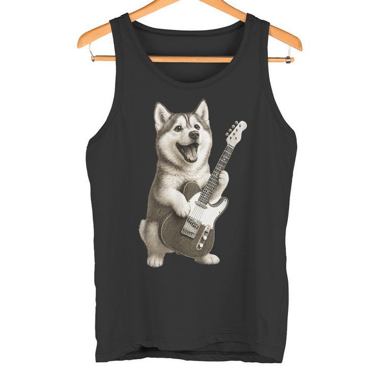面白いtシャツ シベリアンハスキー 犬 ギター イヌ メンズ グッズ かわいい おもしろ 面白い 服 ネタ タンクトップ
