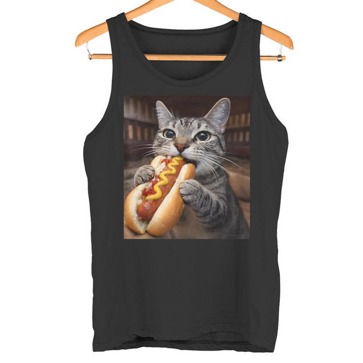 面白い猫を食べるホットドッグtシャツ リアルなタビーキャットフード ユーモア タンクトップ