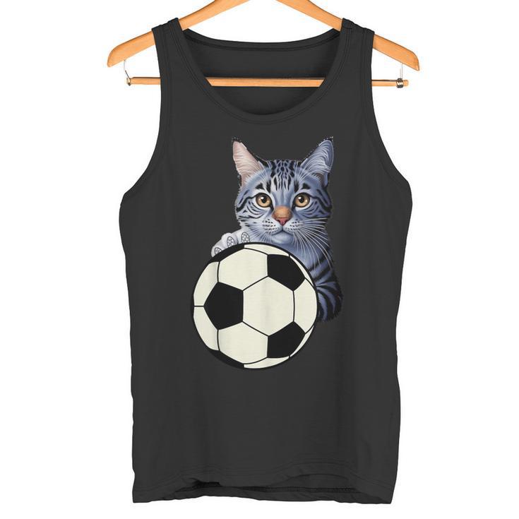 面白い猫サッカーボールグラフィック子猫のスポーツ愛好家のコスチューム タンクトップ