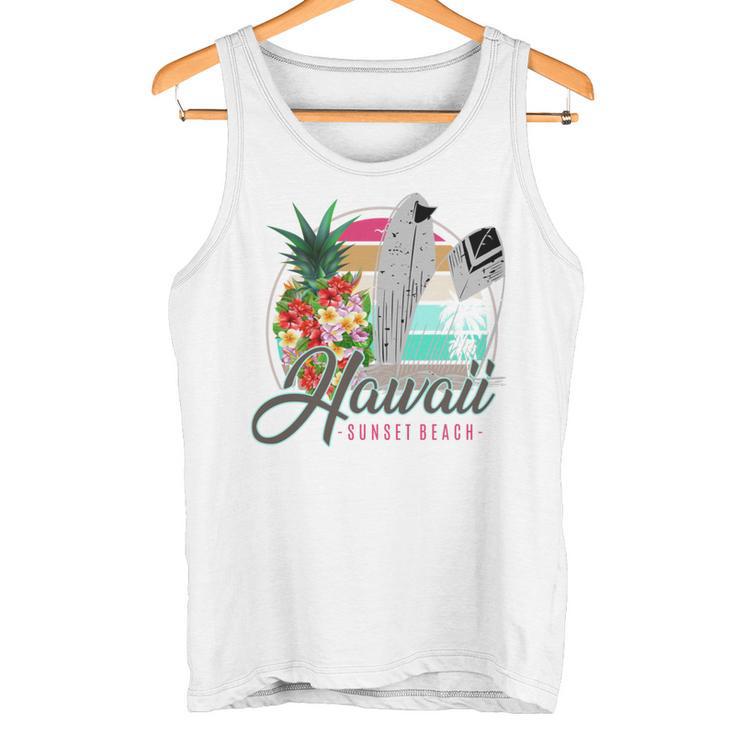 Sunset Beach Hawaii、サーフィンサーフボードレトロ、バックプリント 長袖tシャツ タンクトップ
