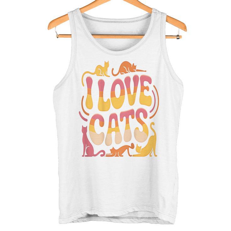 バックプリント 猫好き 引用 おもしろ猫 ミーム I Love Cats タンクトップ
