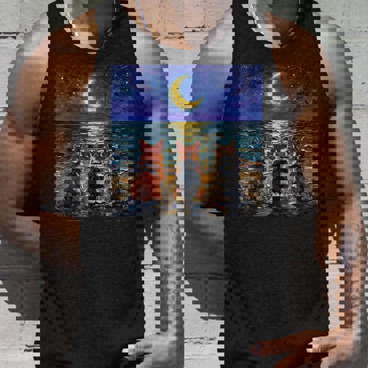 3 コーギーの夜のビーチかわいい犬と三日月のアートワーク タンクトップ 彼への贈り物