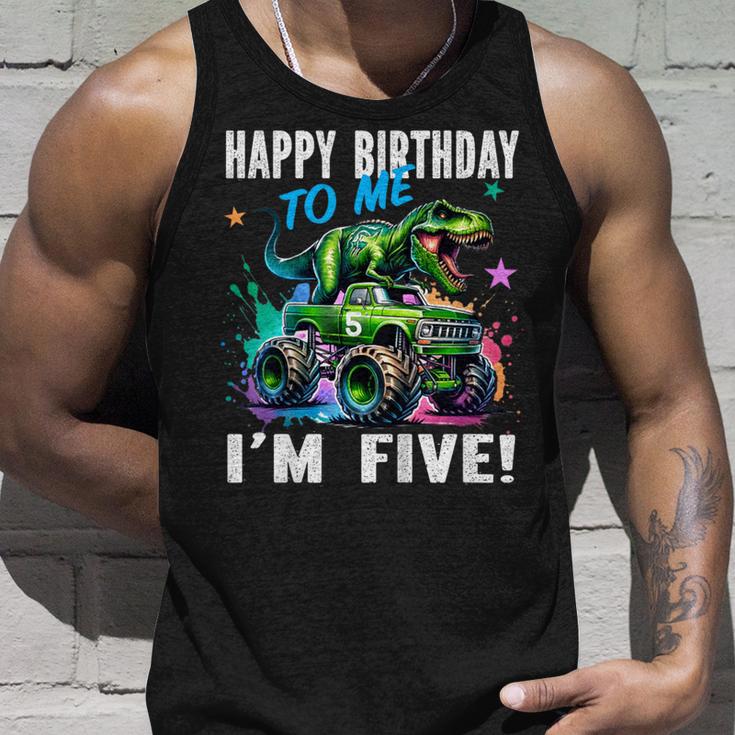 キッズ ハッピーモンスタートラックがテーマの5歳の誕生日 5歳 男の子 5歳 タンクトップ 彼への贈り物
