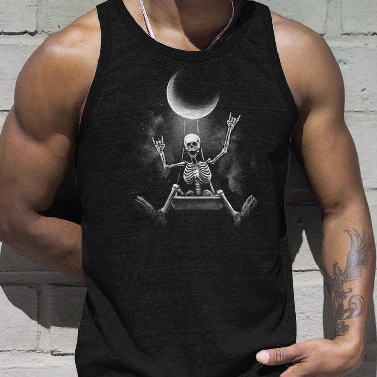 スケルトンロックオンムーン不気味なハロウィンロックバンド 怖い 長袖tシャツ タンクトップ 彼への贈り物