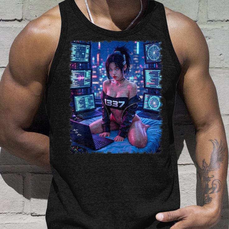セクシーガールグラフィックtシャツ 1337 サイバーパンク ハッカーガール タンクトップ 彼への贈り物