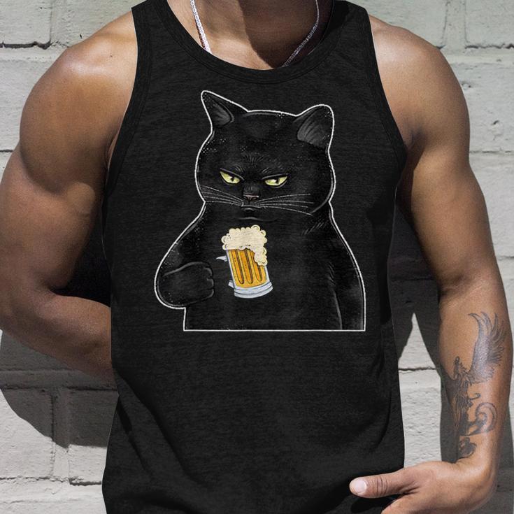 ビールを持っている黒猫 ヴィンテージ おもしろい ビール&猫好き タンクトップ 彼への贈り物