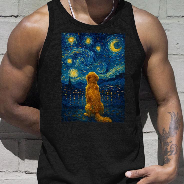 犬 天体観測 ゴッホ 夜空 ゴールデンレトリバー ラブラドール 長袖tシャツ タンクトップ 彼への贈り物