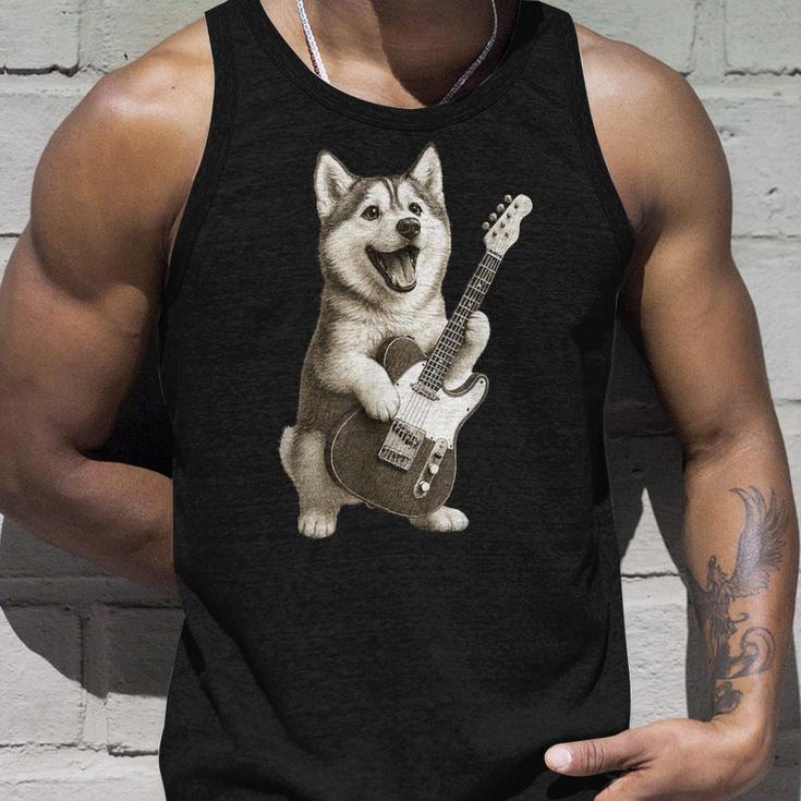 面白いtシャツ シベリアンハスキー 犬 ギター イヌ メンズ グッズ かわいい おもしろ 面白い 服 ネタ タンクトップ 彼への贈り物