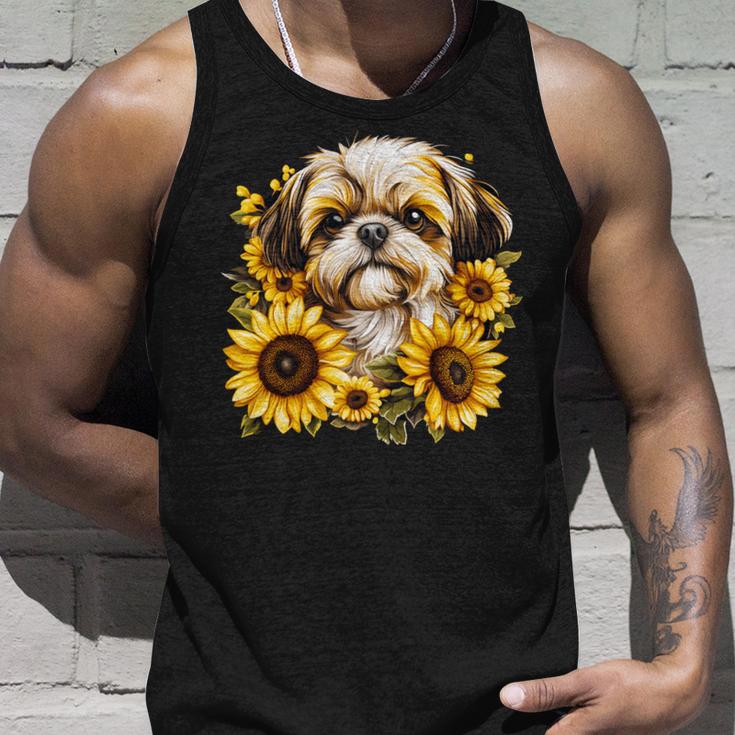 面白いtシャツ シーズー ひまわり わんこ メンズ 犬好き グッズ かわいい おもしろ 面白い 服 ネタ 長袖tシャツ タンクトップ 彼への贈り物
