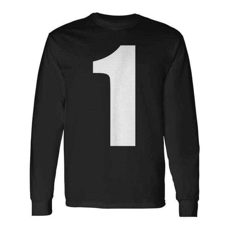 1 数字 シンプル 番号 ユニフォーム ナンバー 大きな文字【ホワイト／白 文字】スポーツ 野球 サッカー 部活 長袖Tシャツ