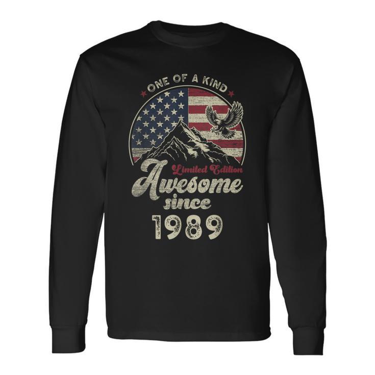 1989 愛国的なイーグル、37歳の誕生日、アメリカ国旗 愛国的 長袖Tシャツ