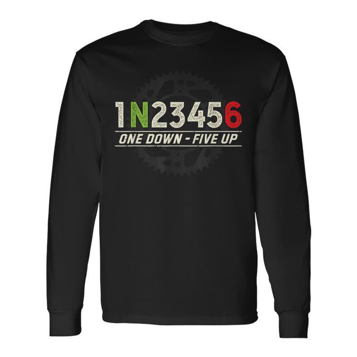 1N23456 オートバイギアシフトパターン バイカーモーターサイクリスト用 長袖Tシャツ