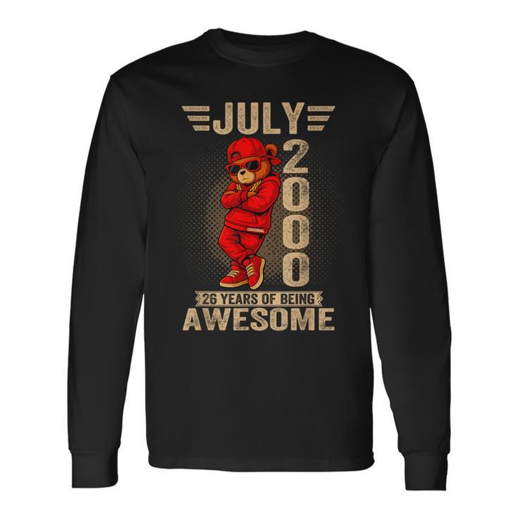 2000年7月26日誕生日メンズレディース素晴らしいテディベア。 長袖Tシャツ