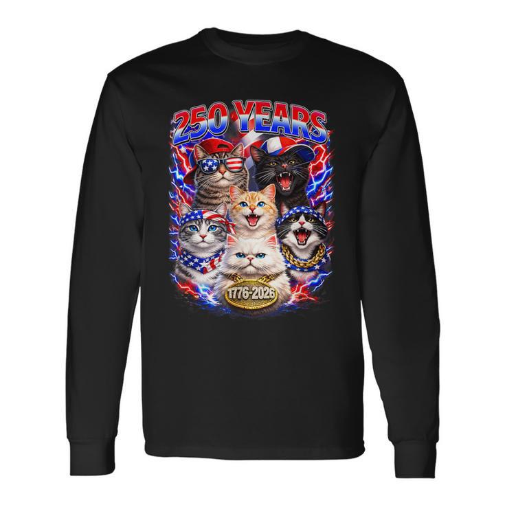250 Years Cat American Flag 250Th Anniversary 4Th Of July Long Sleeve T-Shirt