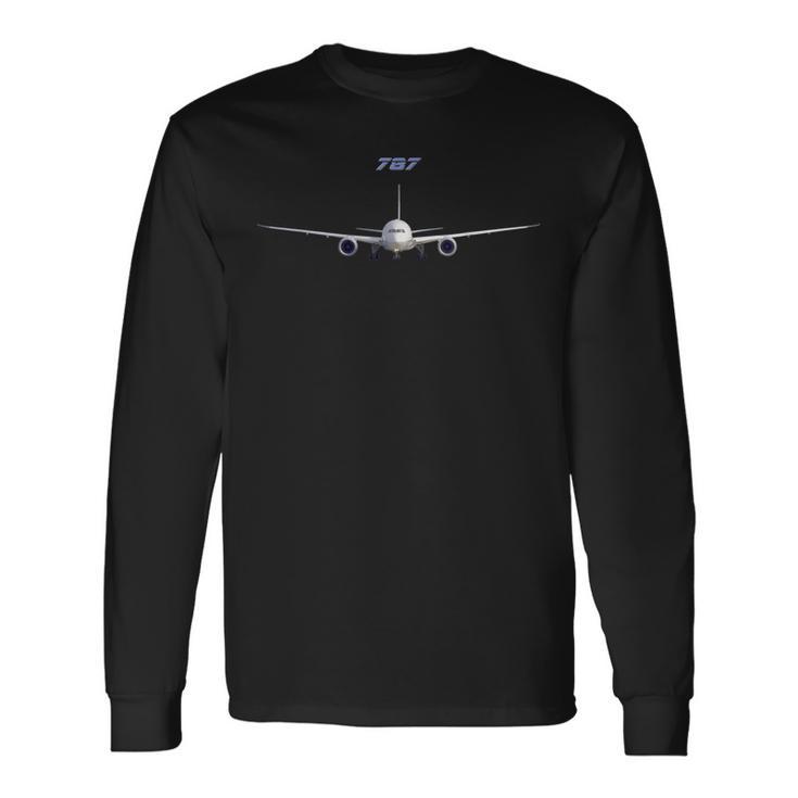 787 乗客機 フロントビュー 長袖Tシャツ