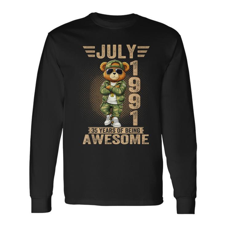 7月35日 誕生日デコレーション メンズ 35歳 1991年 35歳 テディベア 長袖Tシャツ