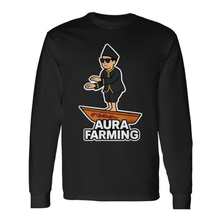 Aura Farming オーラ ウェーブ インドネシアボート ミーム エネルギー バイブ 長袖Tシャツ