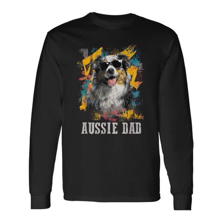Australianhepherd Dad Dog Divertente Proprietario Festa Del Papà Maglietta a maniche lunghe