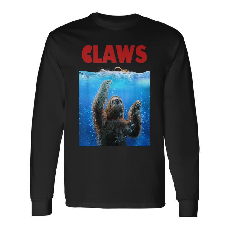 Beware Of Claws 面白いナマケモノ シャーク 映画 パロディ 長袖Tシャツ