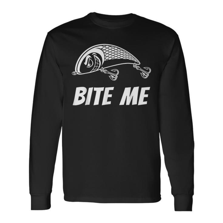 Bite Me フィッシングルアー グラフィックイメージ スカル フィッシュ スケルトン メンズ 長袖Tシャツ