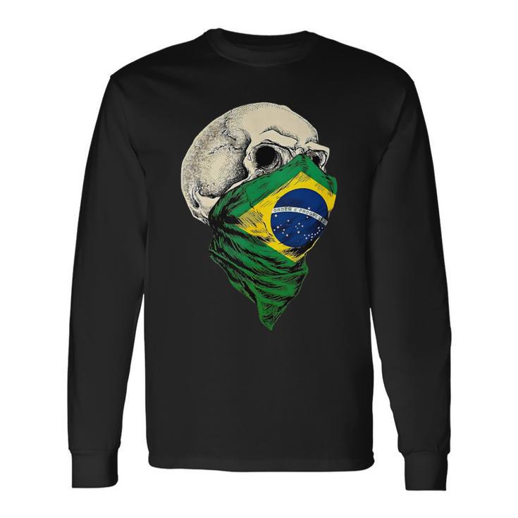Brasil Brasil Brasil Flagkull In Mangas Camiseta de manga larga