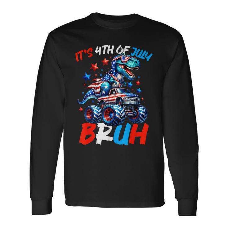 Bruh 4Th Of July Boys Kids T-Rex Dinosaur Patriotic Flag Long Sleeve T-Shirt