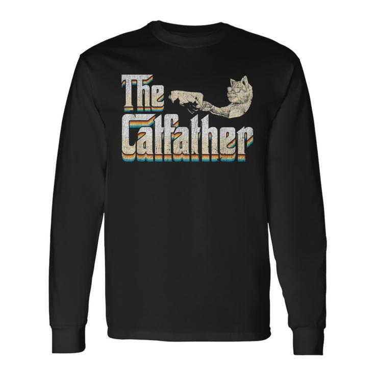The Catfather 面白い猫 お父さん 父の日 ビンテージ 猫 父親 長袖Tシャツ