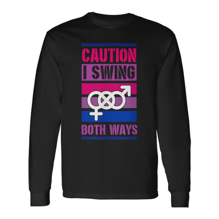 Caution Iwing Both Ways バイセクシャル プライド ジョーク 長袖Tシャツ