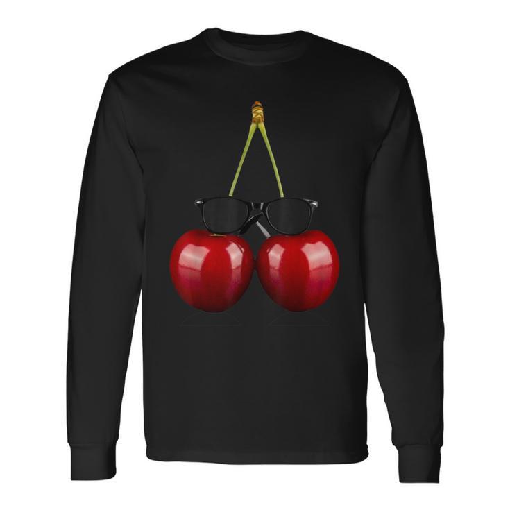 Cerezas Frescas Con Gafas Deol Fruta Divertida Camiseta de manga larga