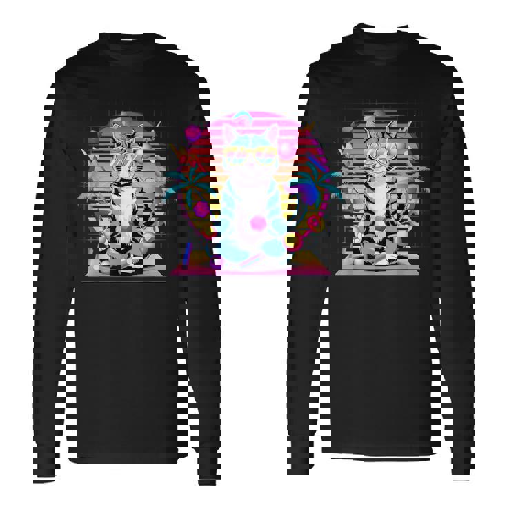 Cool Cat 瞑想 ヴェイパーウェーブ 80年代 レトロ シンセウェーブ 長袖Tシャツ ギフトのアイデア