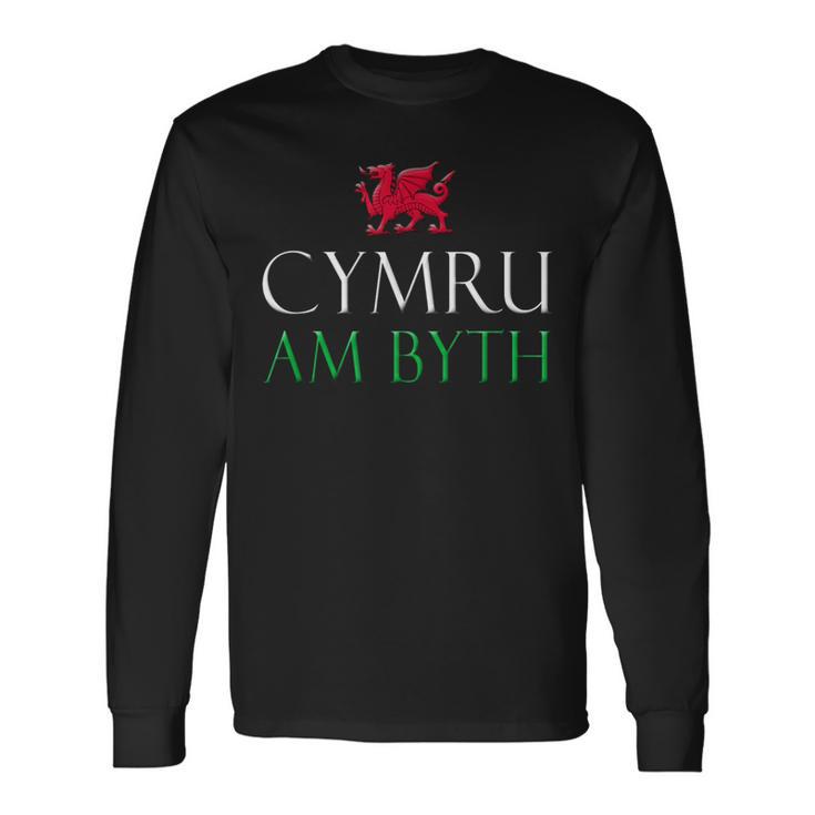 Cymru Am Byth Gales Escudo Galés Armas Dragón Rojo Camiseta de manga larga