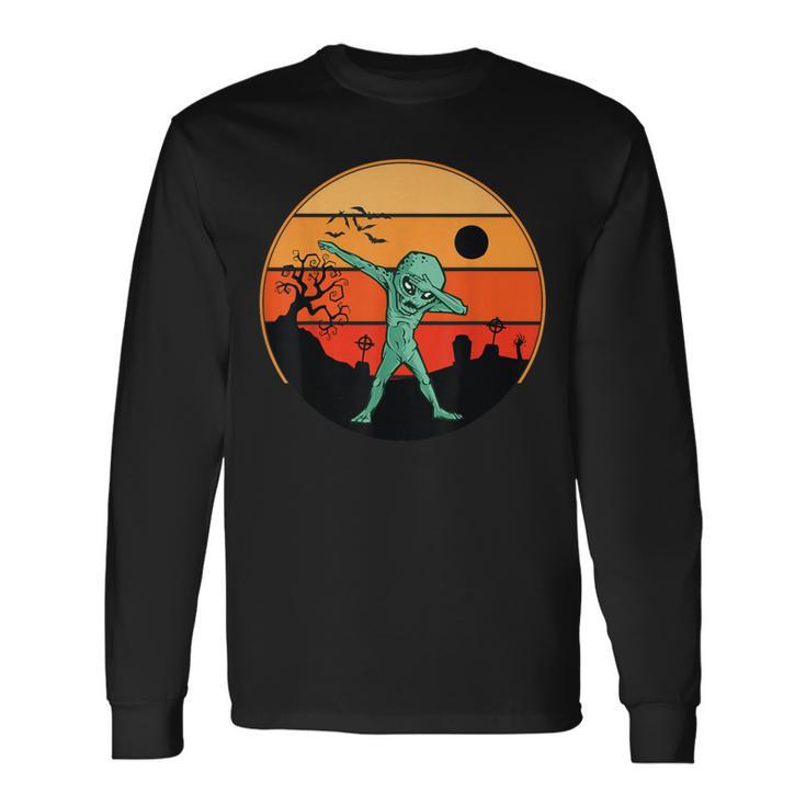 Dabbing Alien ハロウィン 面白い ダブ ダンス ポーズ トリック オア トリート 長袖Tシャツ