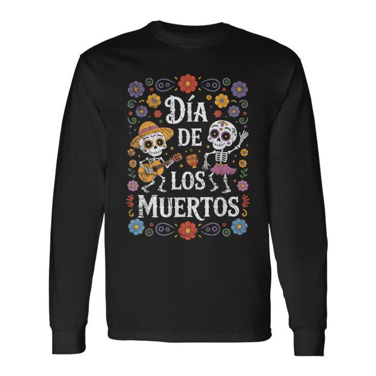 Dia De Los Muertos Calavera Day Dead Guitarequelette Dansante T-shirt à manches longues