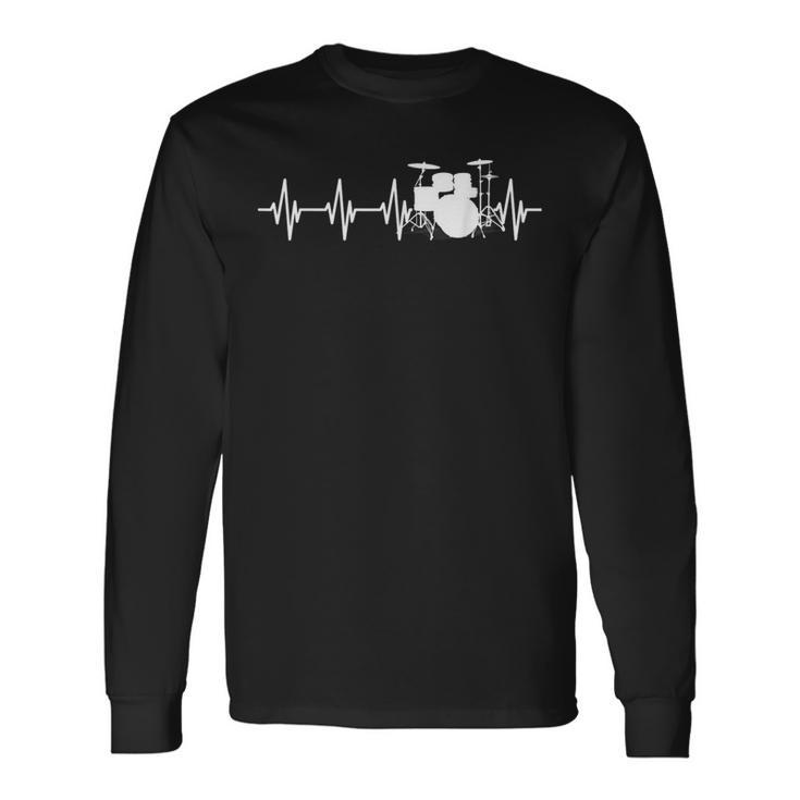 Drums Heartbeat ドラマー&パーカッショニスト音楽愛好家向け 長袖Tシャツ