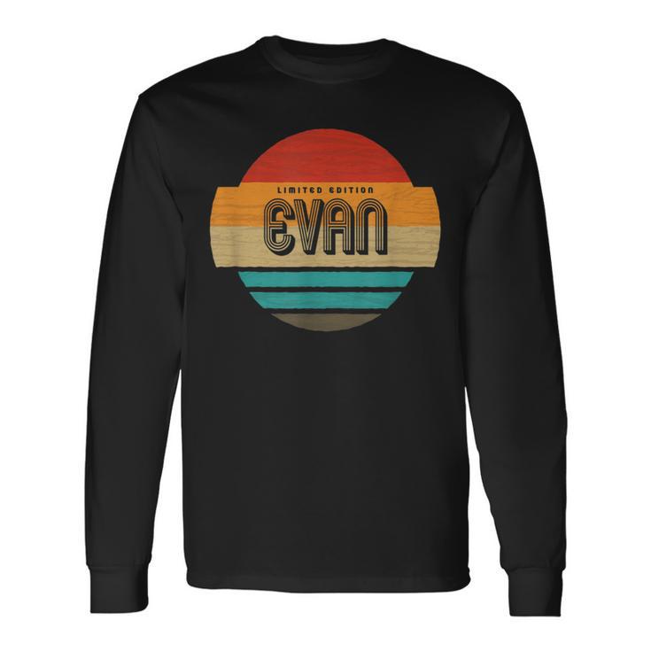 メンズ Evan 名称 レトロ・ヴィンテージ・サンセット 限定版 長袖Tシャツ