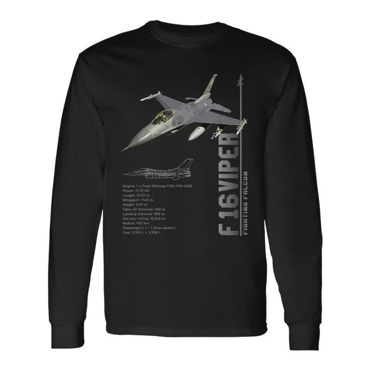 F-16 バイパー ファイティング ファルコン ジェット戦闘機仕様 長袖Tシャツ