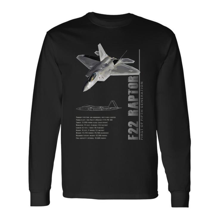 F-22 ラプター ジェット戦闘機仕様 長袖Tシャツ