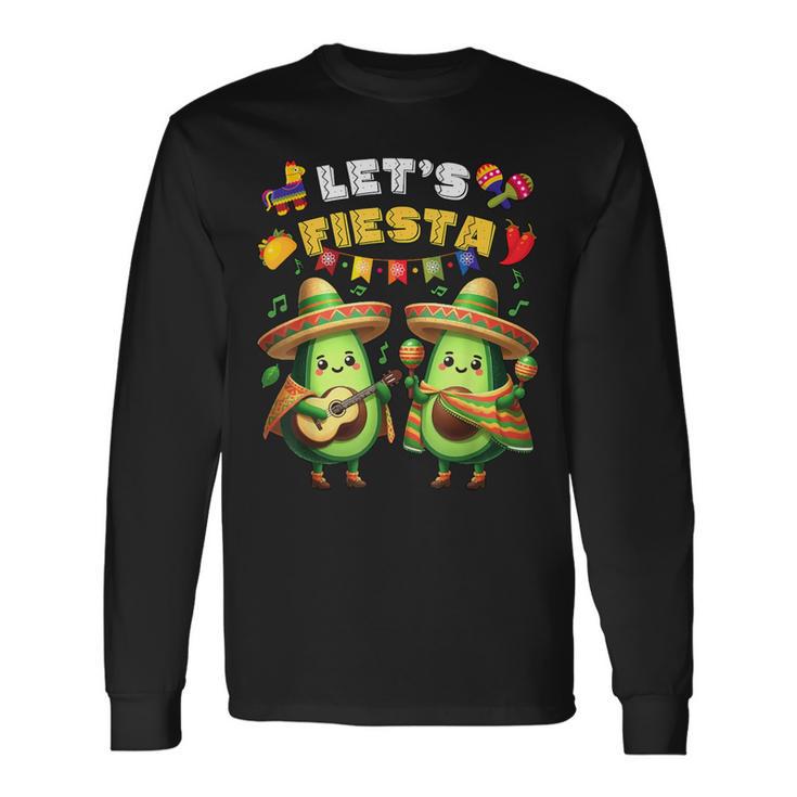 Lets Fiesta 5 De Mayo ポンチョ アボカド メキシカン パーティー メンズ レディース 長袖Tシャツ